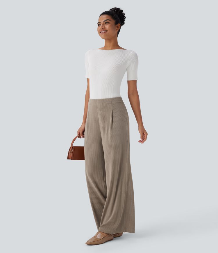 Stoffhose mit hohem Bund und weitem Bein