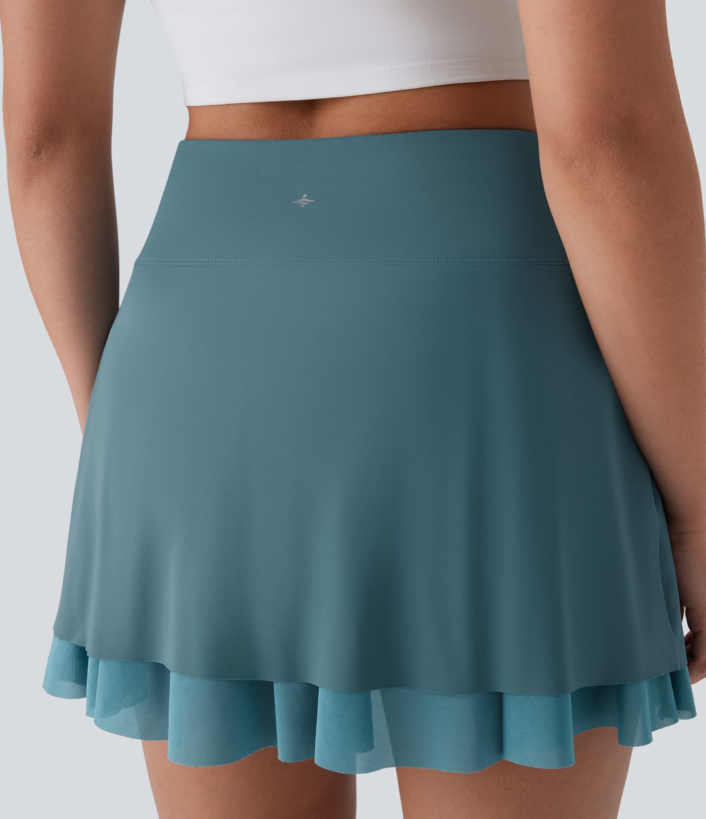 SoftlyZero™ Luftige High-Waist Kontrast-Mesh Mehrschichtige 2-in-1 Taschen Ausgestellte Mini Kühl-Touch Yoga Rock-UPF50+