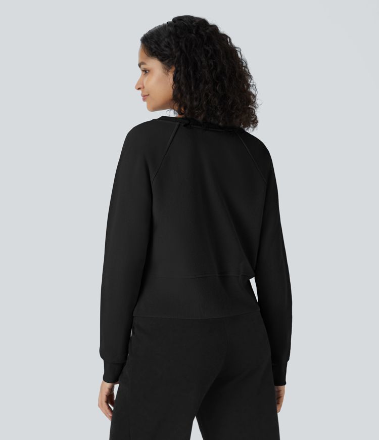 Henley Neck Front Long Sleeve Ribbed Hem Casual Sweatshirt