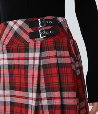 High Waisted Decorative Buckle 2-in-1 Plaid Pleated Mini Casual Skirt