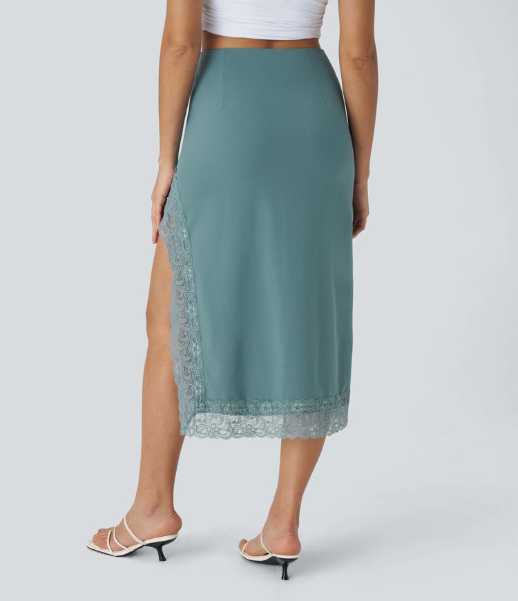 Breezeful™ High Waist Invisible Zipper Split Contrasting Lace Quick Dry Vacation Skirt