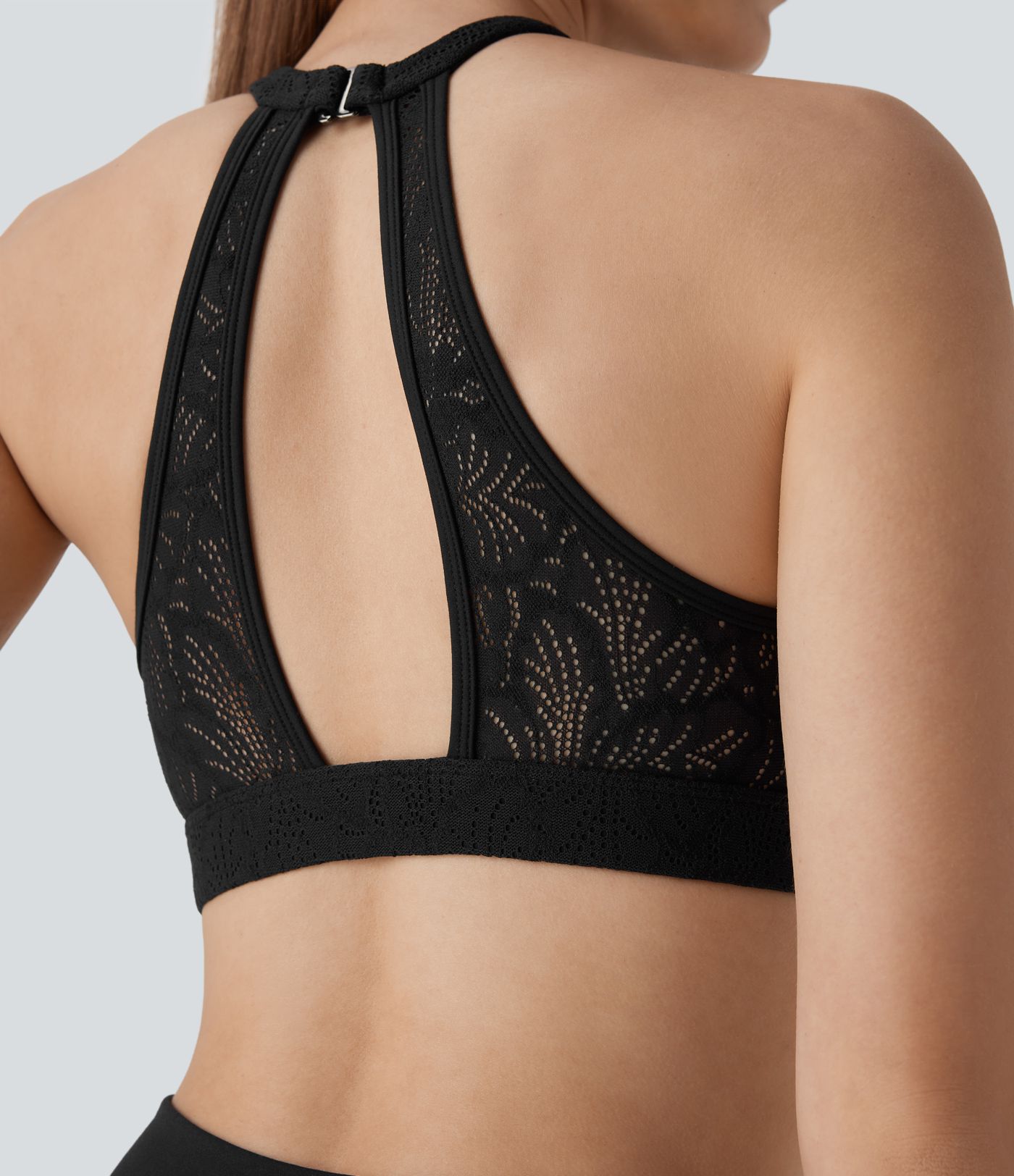 Softlyzero™ Low Support Halter Backless Contrast Lace Yoga Sports Bra-UPF50+