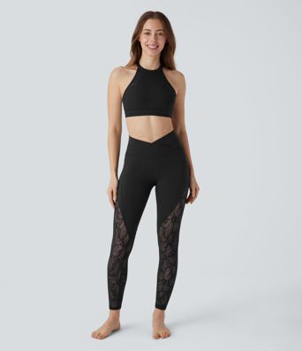 Softlyzero™ Low Support Halter Backless Contrast Lace Yoga Sports Bra-UPF50+