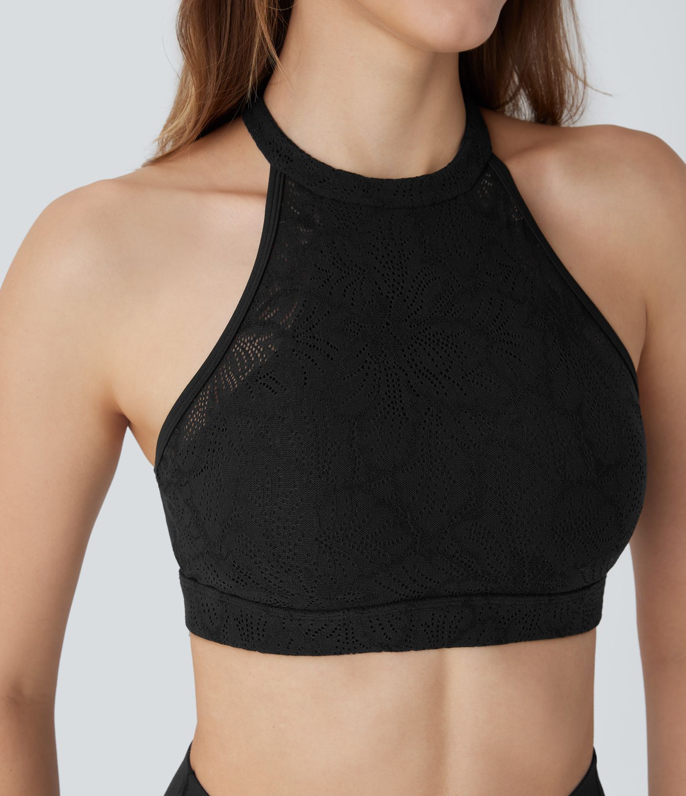 Softlyzero™ Low Support Halter Backless Contrast Lace Yoga Sports Bra-UPF50+