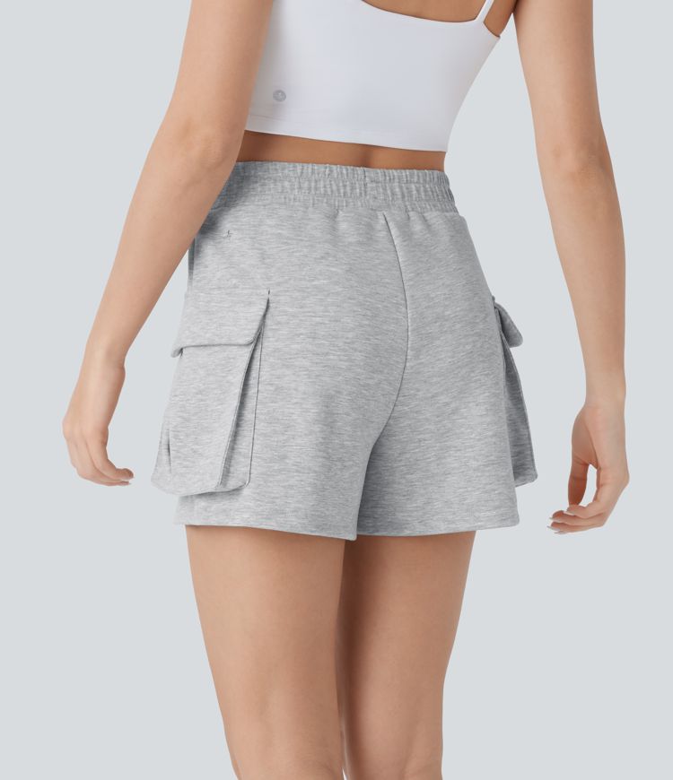 High Waisted Flap Pocket Yoga Cargo Shorts