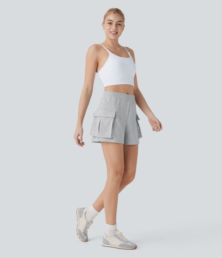 High Waisted Flap Pocket Yoga Cargo Shorts
