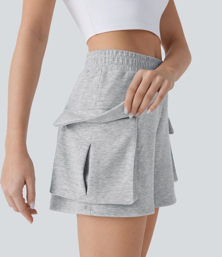 High Waisted Flap Pocket Yoga Cargo Shorts