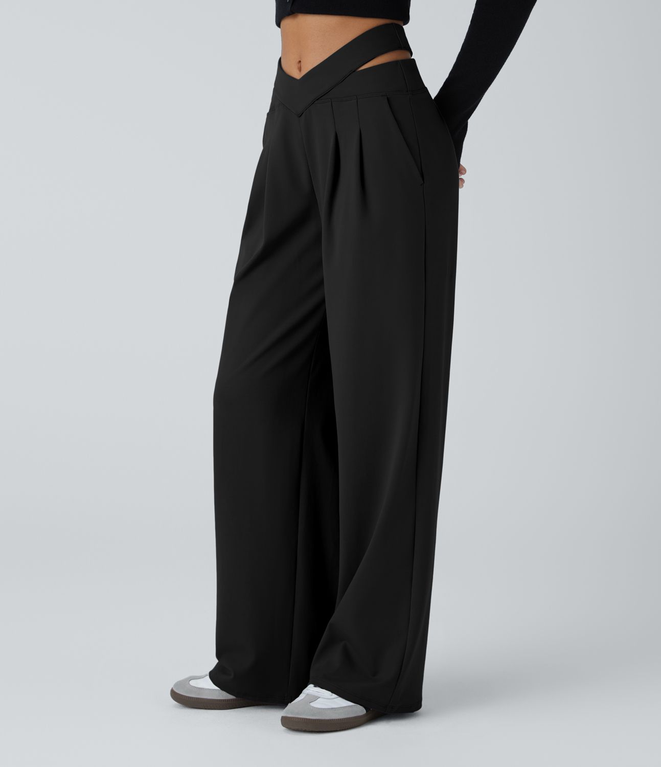 DayStretch V Shaped Mid Rise Cut Out Casual Pants with Pockets