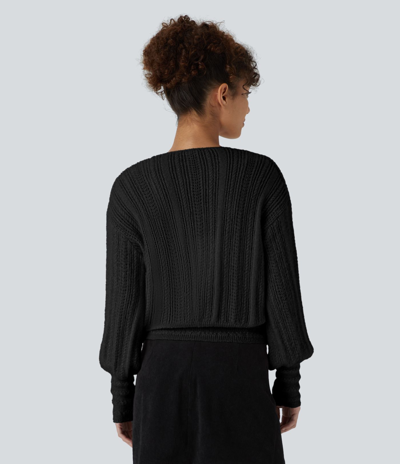 Sheer V Neck Long Sleeve Work Jumper-Front and Back Wearable