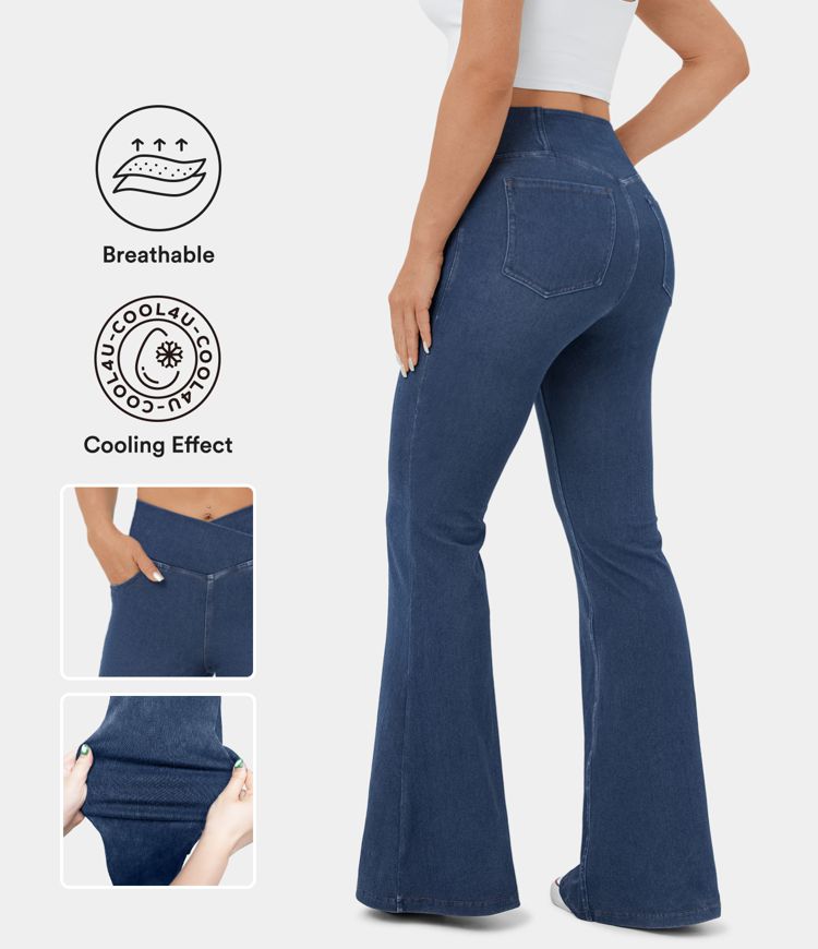 Amateras flare stretch asanoha denim