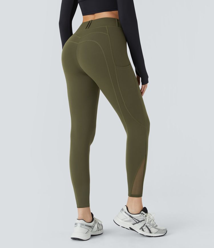 Mesh 7,8 length yoga leggings designed as a contrast to high-waist side pocket