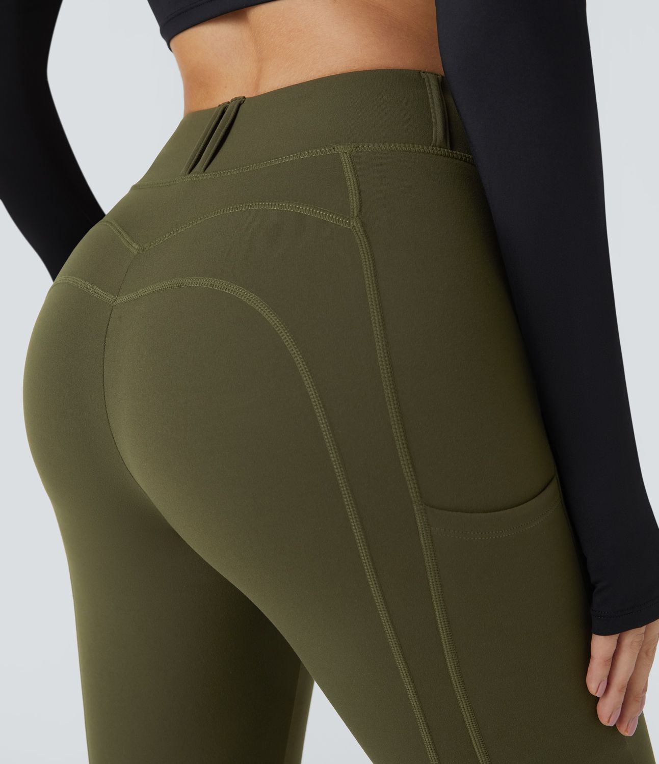 High-waisted side pocket contrast mesh 3/8 length yoga leggings