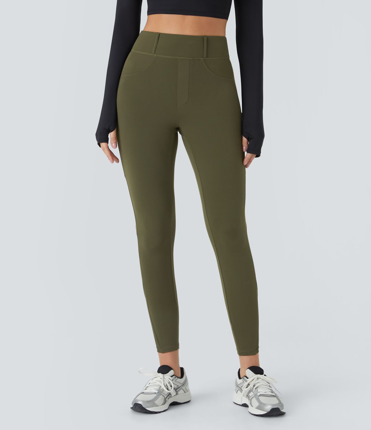 High-waisted side pocket contrast mesh 3/8 length yoga leggings