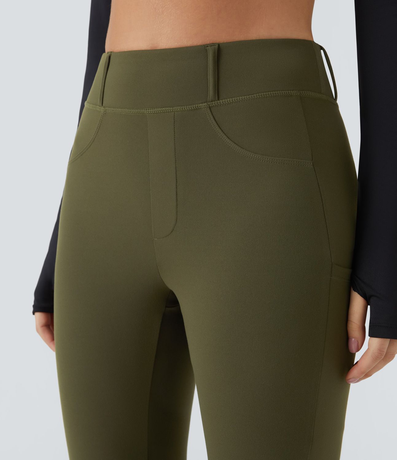 High-waisted side pocket contrast mesh 3/8 length yoga leggings