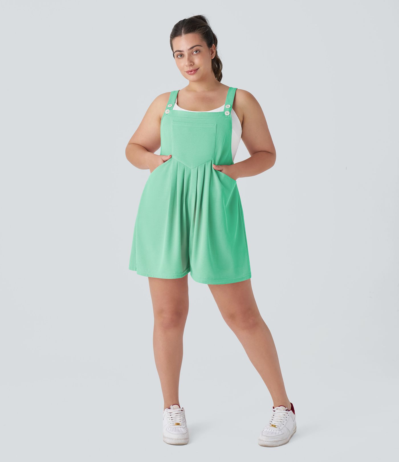 Adjustable Strap Button Multiple Pockets Waffle Casual Plus Size Dungarees