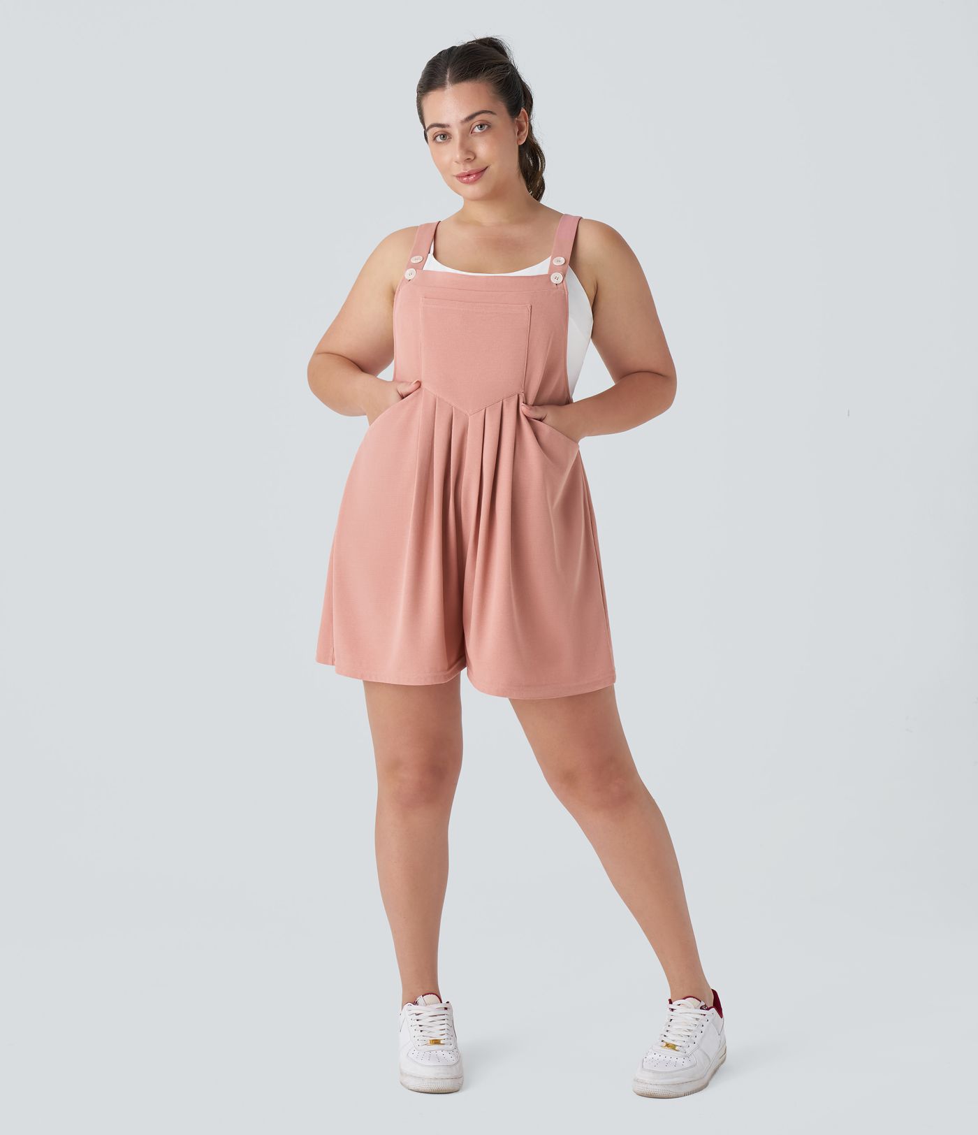 Overol Gofre talla grande correa ajustable botón múltiple bolsillo plisado