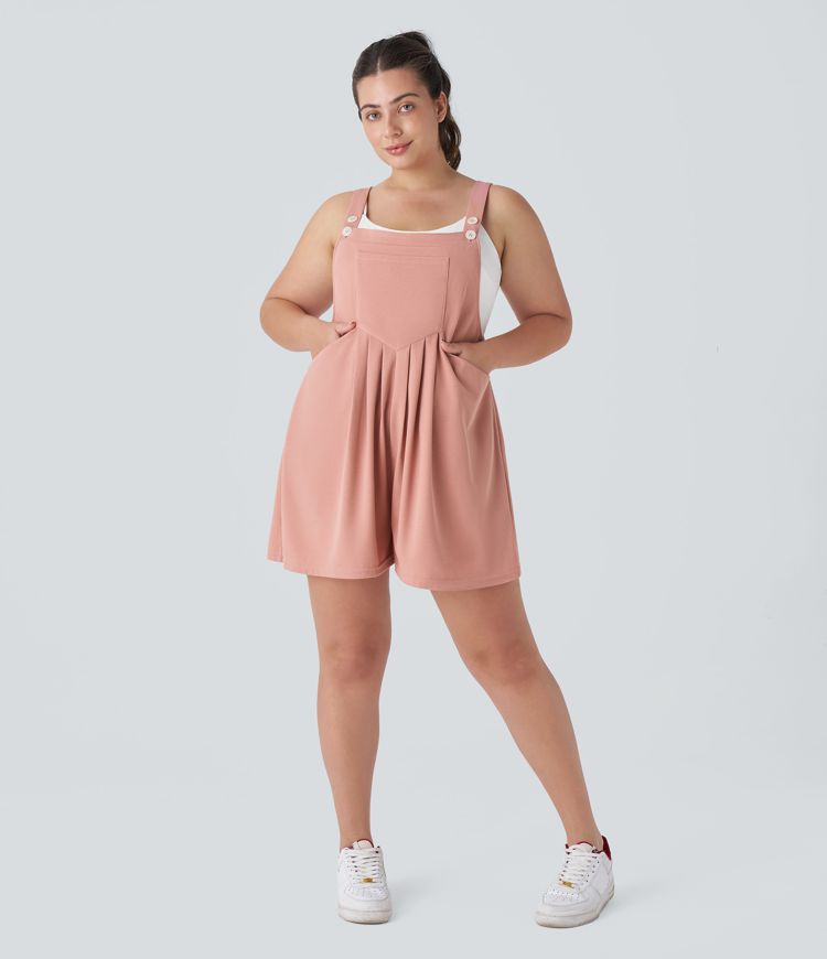 Overol Gofre talla grande correa ajustable botón múltiple bolsillo plisado