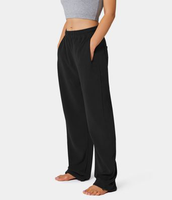 Inside Drawstring Elastic Waist Side Pocket Cotton Wide Leg Sweatpants