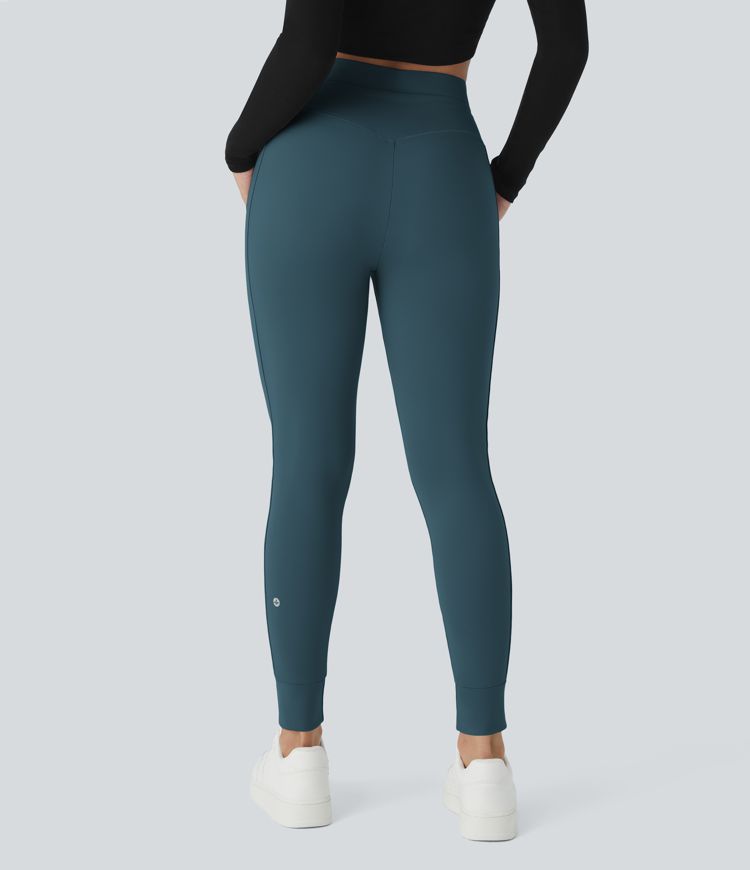 SoftlyZero™ Plush High Waisted Drawstring Pocket Plain Full Length Joggers