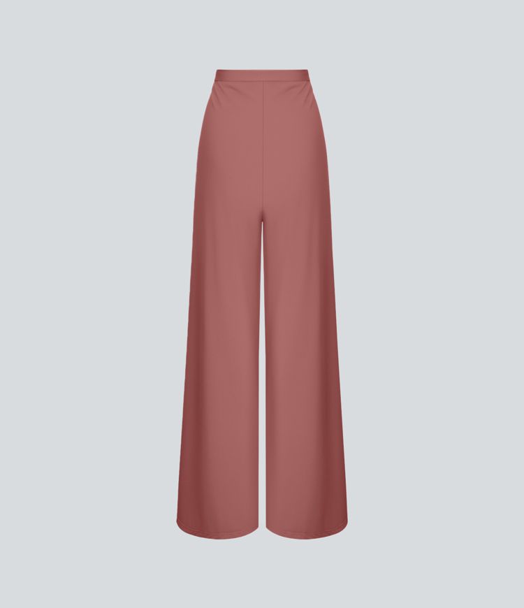 Pantalón palazzo fluido ancho con tiro alto y lazo delantero