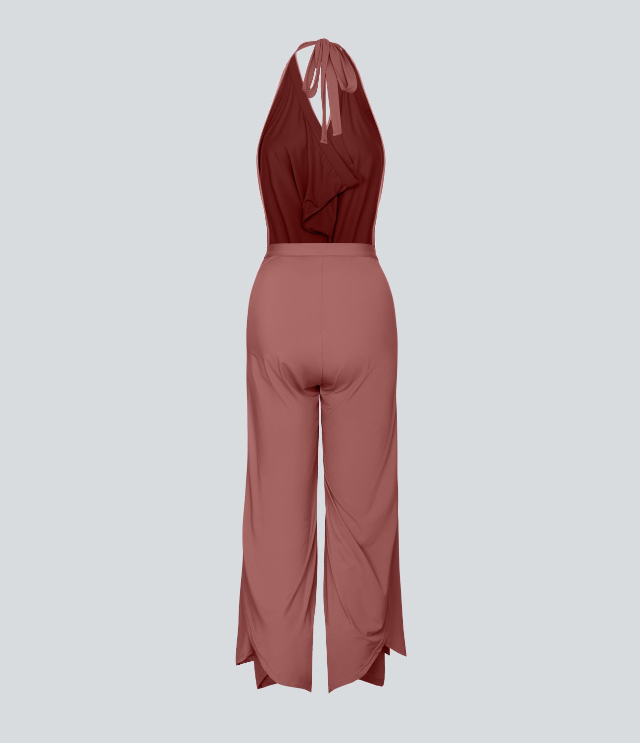 High Waisted Tie Front Hem Palazzo Wide Leg Flowy Casual Pants
