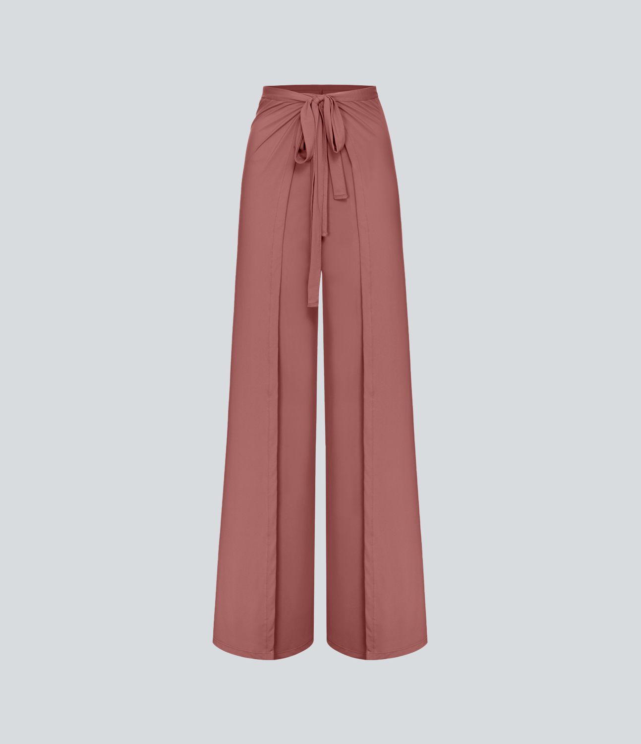 High Waisted Tie Front Hem Palazzo Wide Leg Flowy Casual Pants