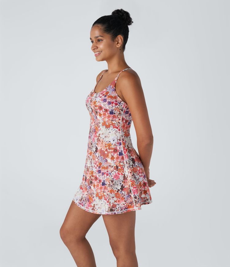 Vestido activo Pickleball estampado floral sin espalda Edición Easy Peezy