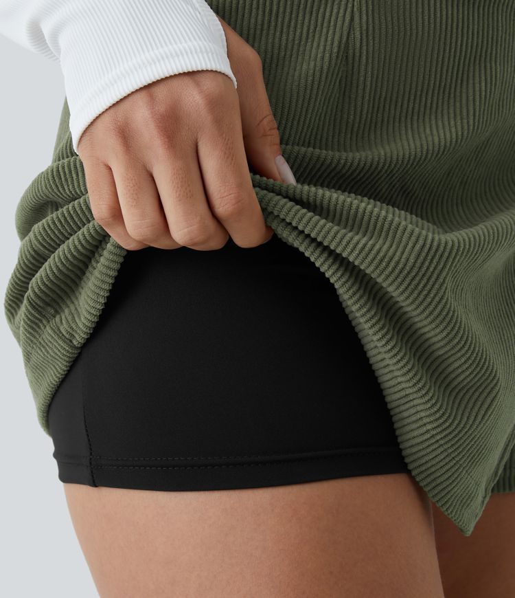 Freizeitrock aus Cord mit hoher Taille, Reißverschluss auf der Rückseite und geteiltem Saum