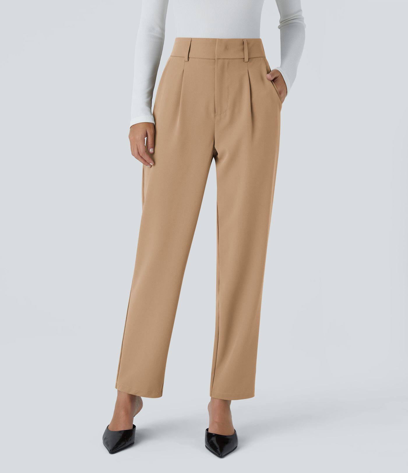 Pantalon tailleur Halara Flex™ fuselé uni, taille haute, avec poches