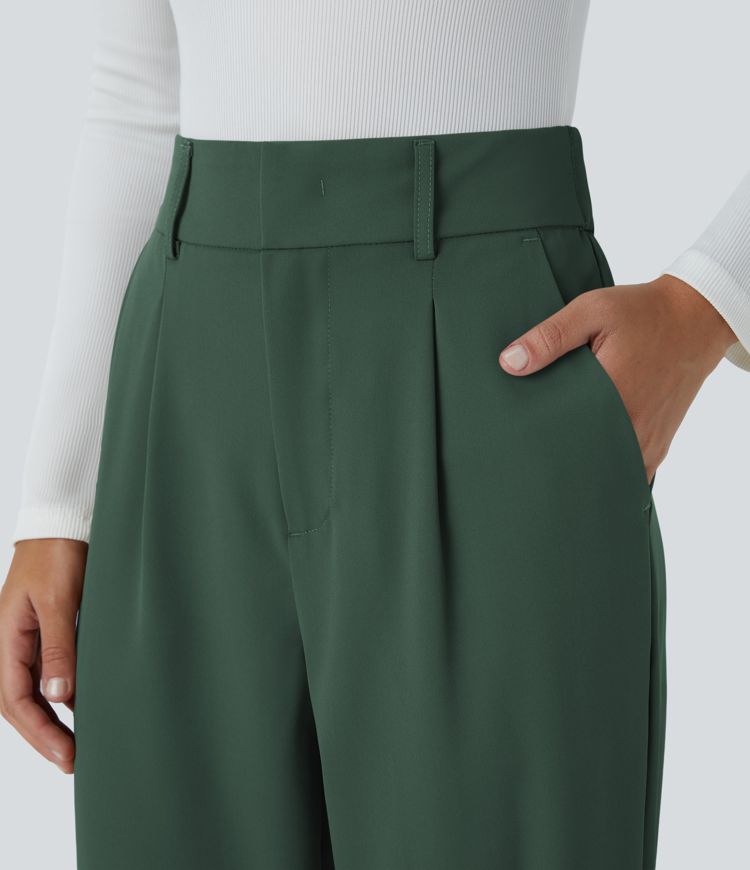 Pantalon Tailleur Fuselé Uni Poche Latérale Taille Haute