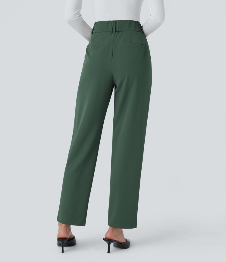 Pantalon Tailleur Fuselé Uni Poche Latérale Taille Haute