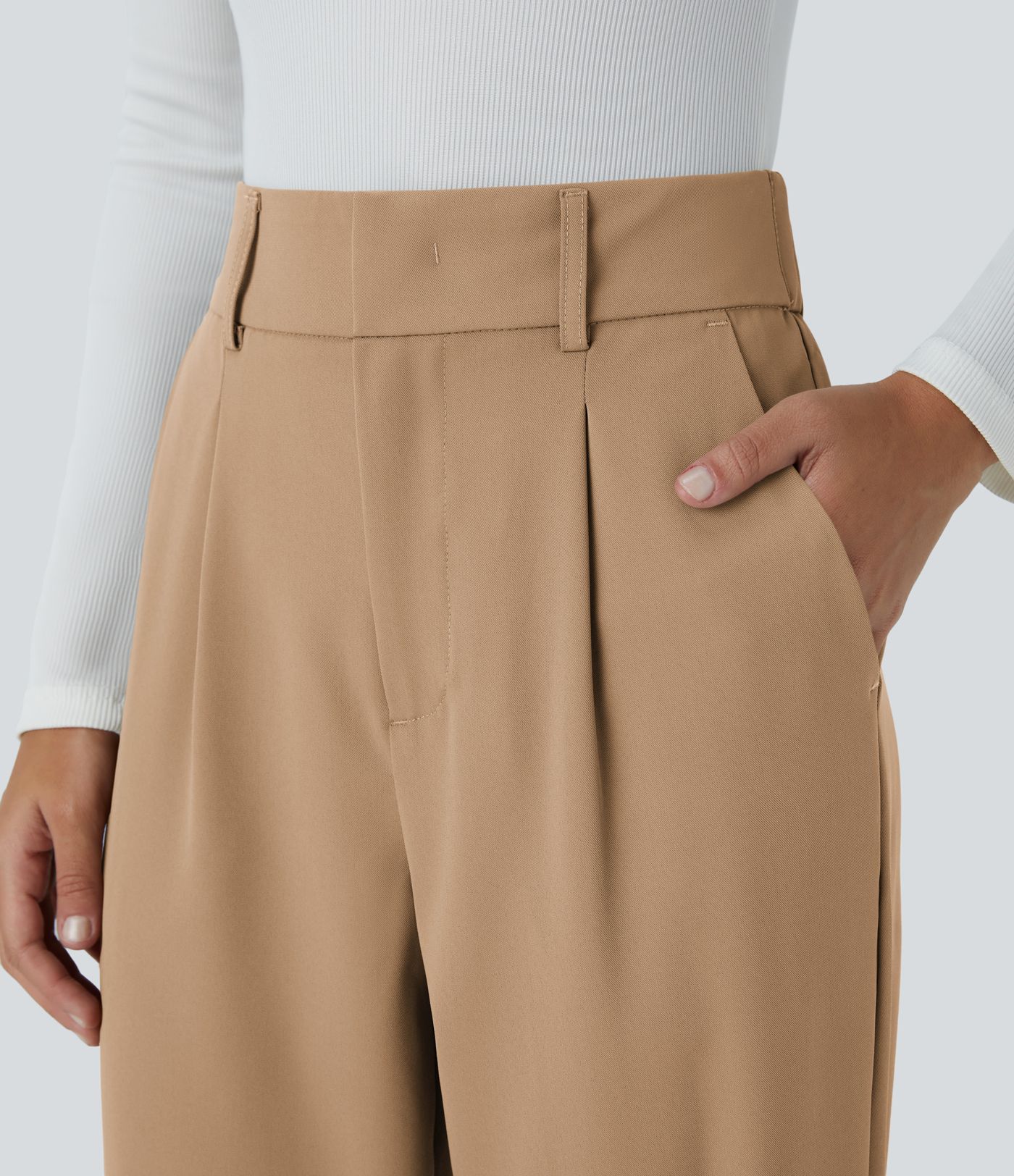 Pantalon tailleur Halara Flex™ fuselé uni, taille haute, avec poches