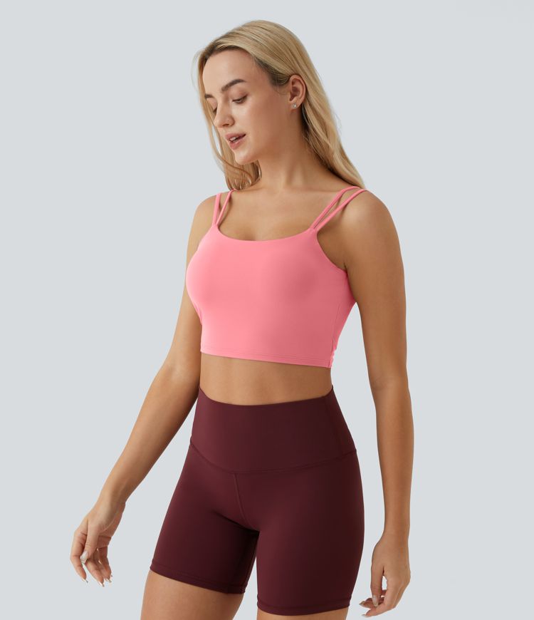 Double Straps Backless Twisted Cropped Yoga Tank Top