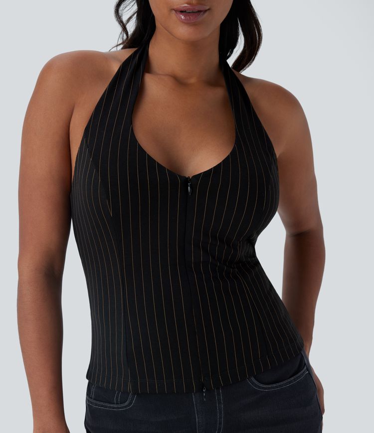 Neckholder-Top mit rückenfreiem 2-Wege-Reißverschluss und Cool Touch-Streifen