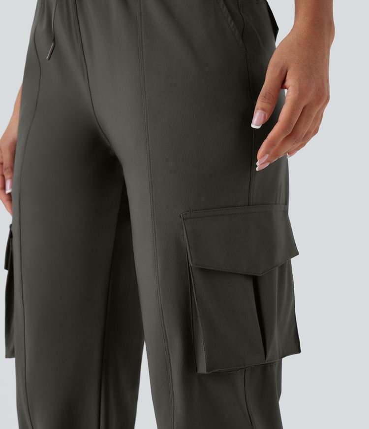 Cargo-Jogginghose mit hoher Taille, Kordelzug und mehreren Taschen