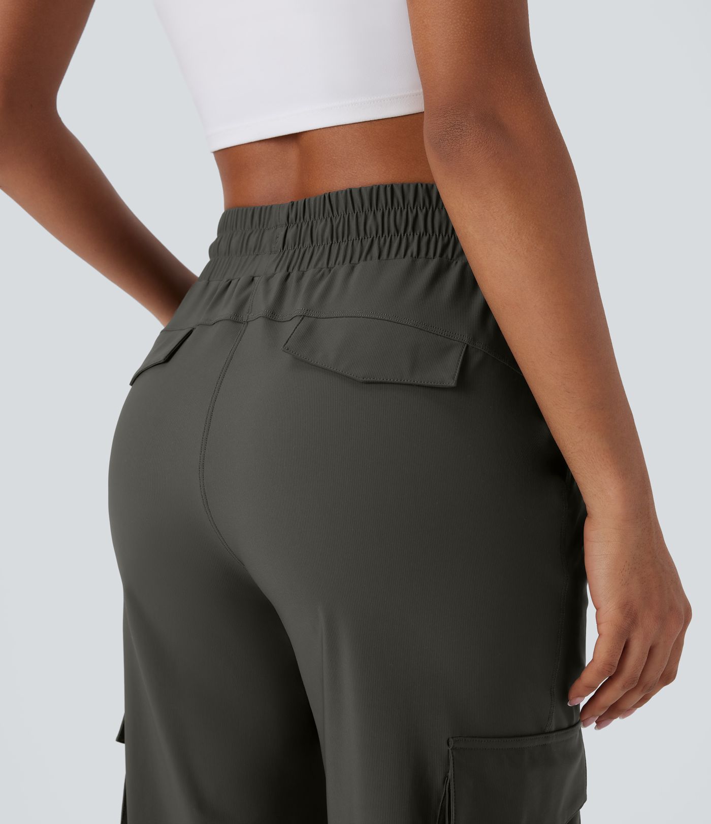 Cargo-Jogginghose mit hoher Taille, Kordelzug und mehreren Taschen