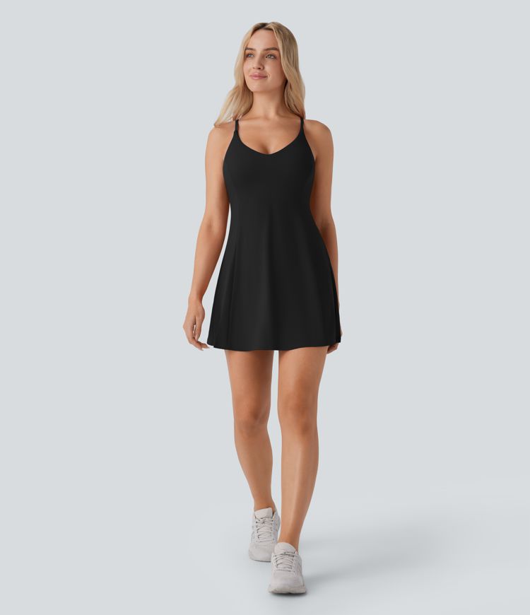SoftlyZero™ Airy Racerback 2-in-1 Pocket Cool Touch Flare Mini Dance Active Dress-Easy Peezy Edition