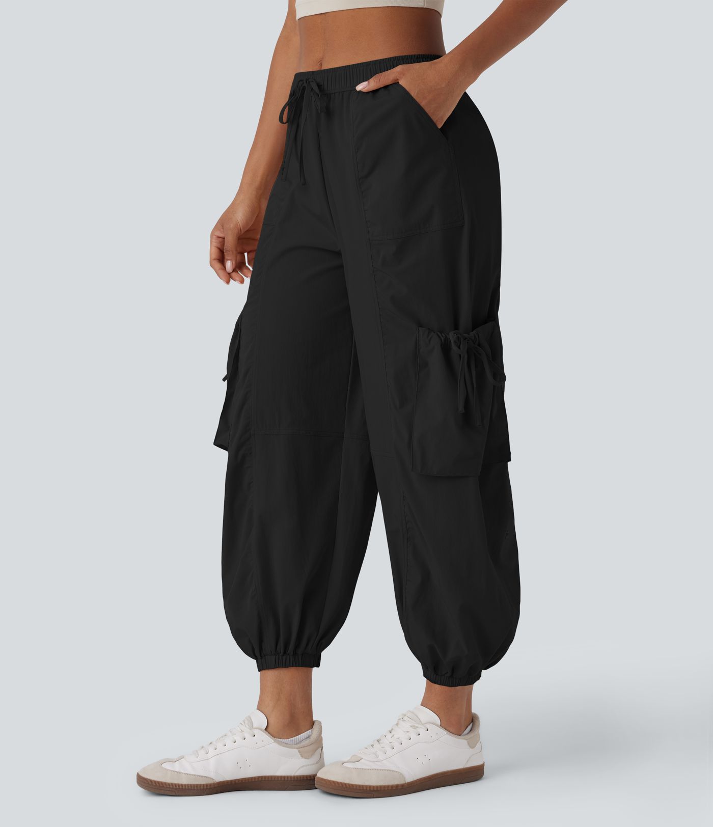 Mid Low Rise Drawstring Pockets Casual Cargo Joggers