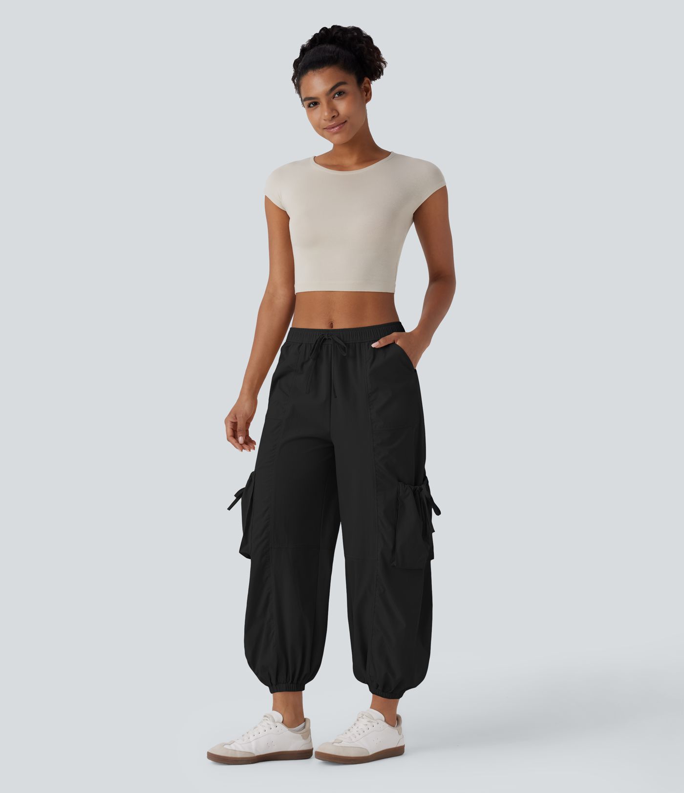 Mid Low Rise Drawstring Pockets Casual Cargo Joggers