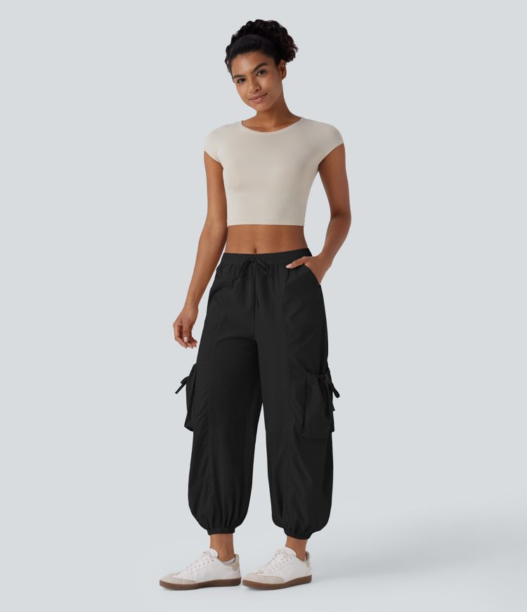 Mid Low Rise Drawstring Pockets Casual Cargo Joggers