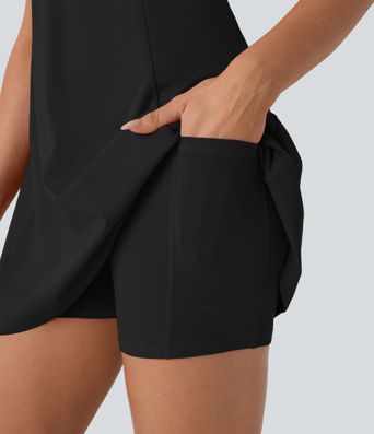 SoftlyZero™ Airy Racerback 2-in-1 Pocket Cool Touch Flare Mini Dance Active Dress-Easy Peezy Edition