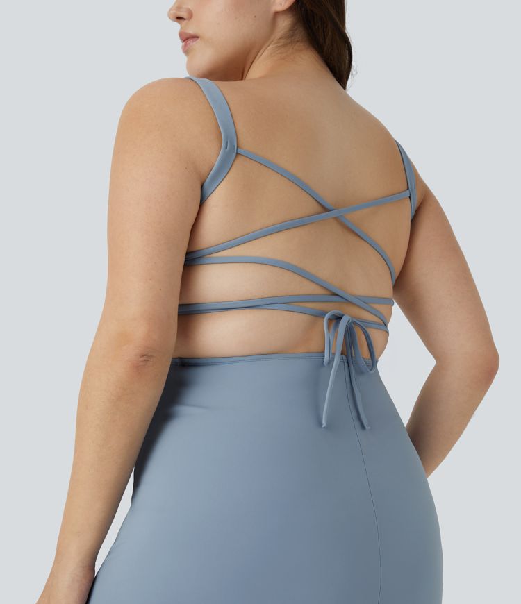 Robe Midi Casual Plissée Dos Nu Croisée Fendue Laqué Grande Taille