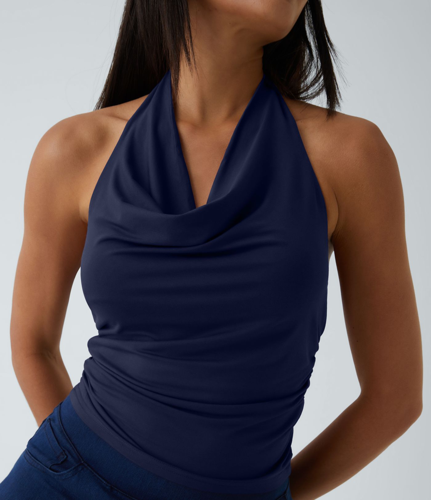 Halter Cowl Neck Ruched Casual Tank Top