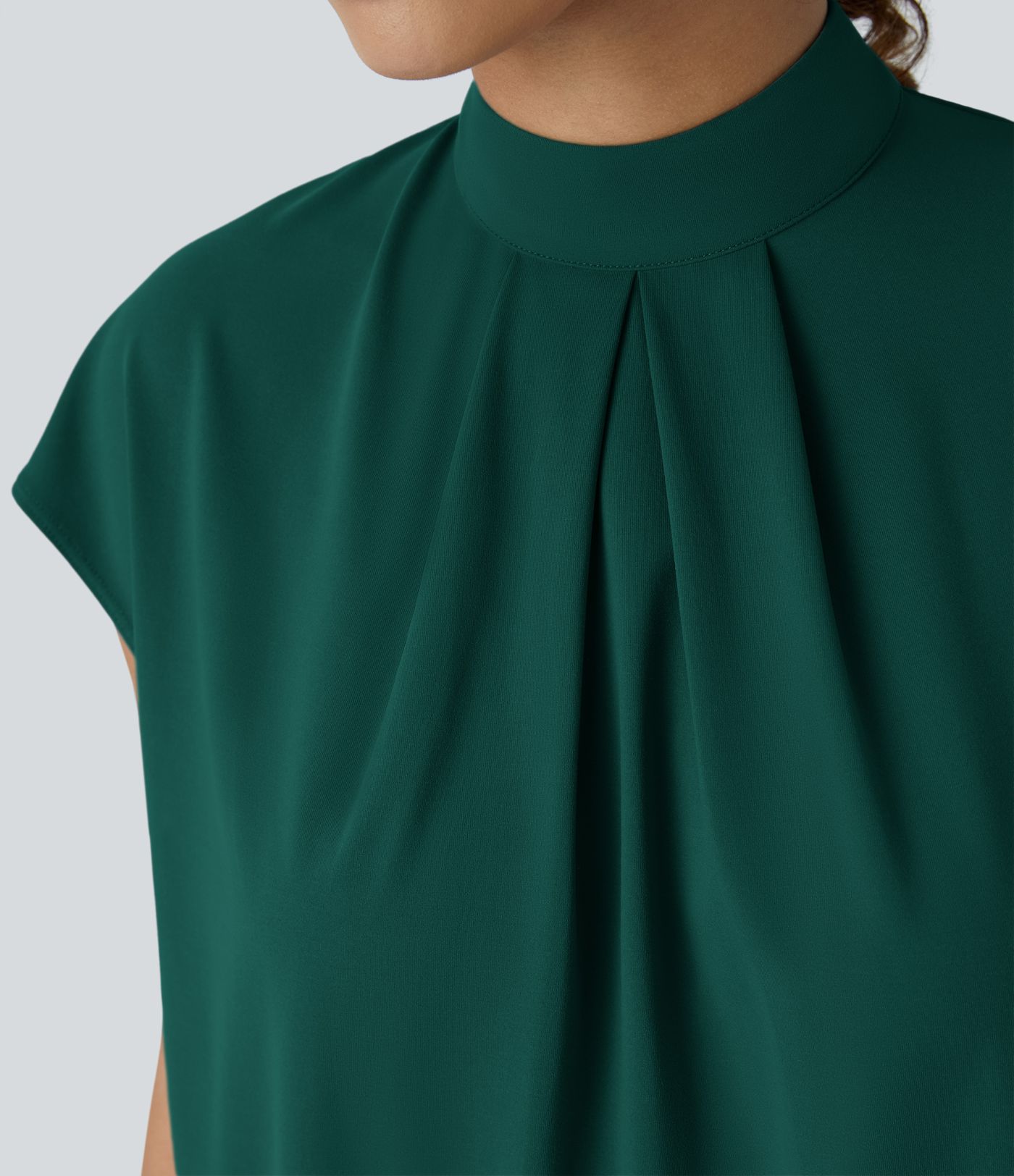 Stand Collar Back Cap Sleeve Work Blouse