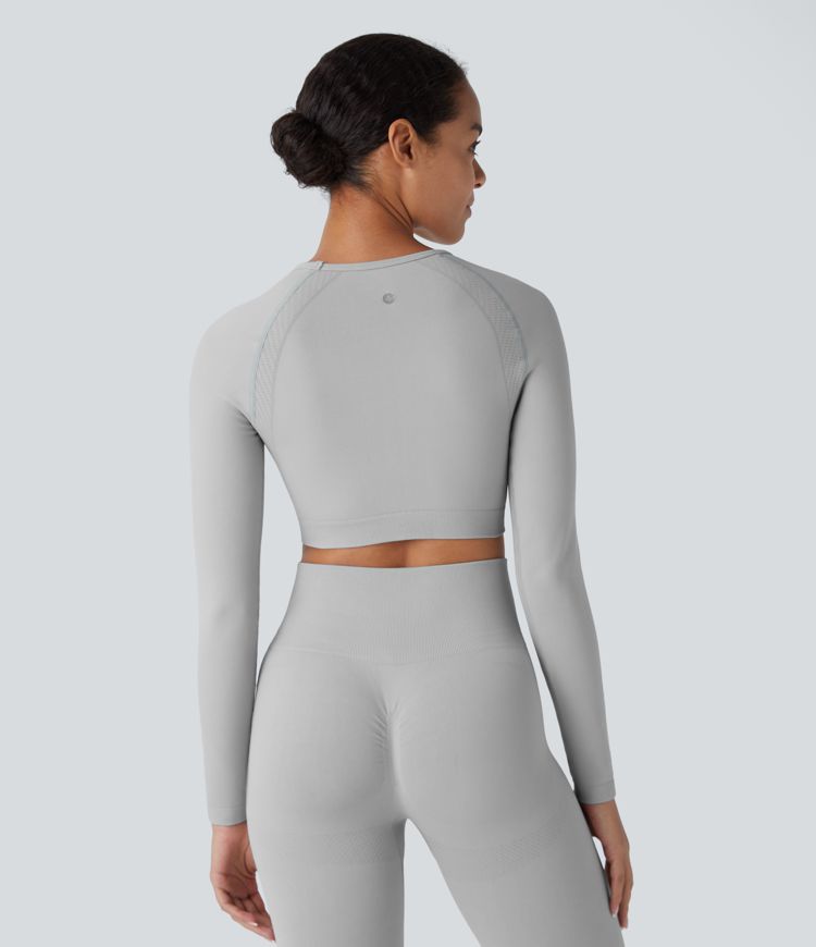 Seamless Flow Round Neck Raglan Long Sleeve Skinny Cropped Yoga Top