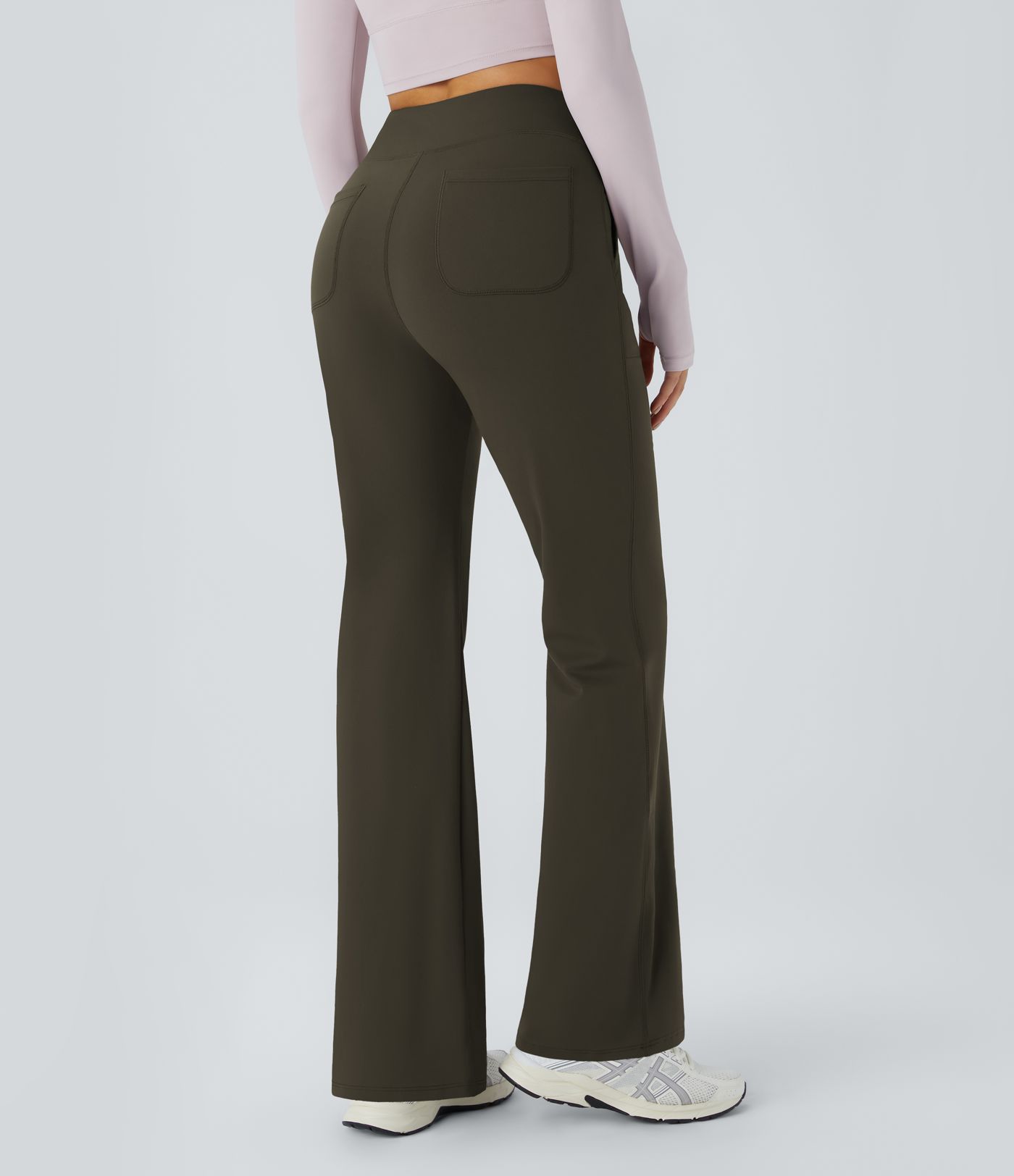 High Waisted Pocket Plain Flare Leggings