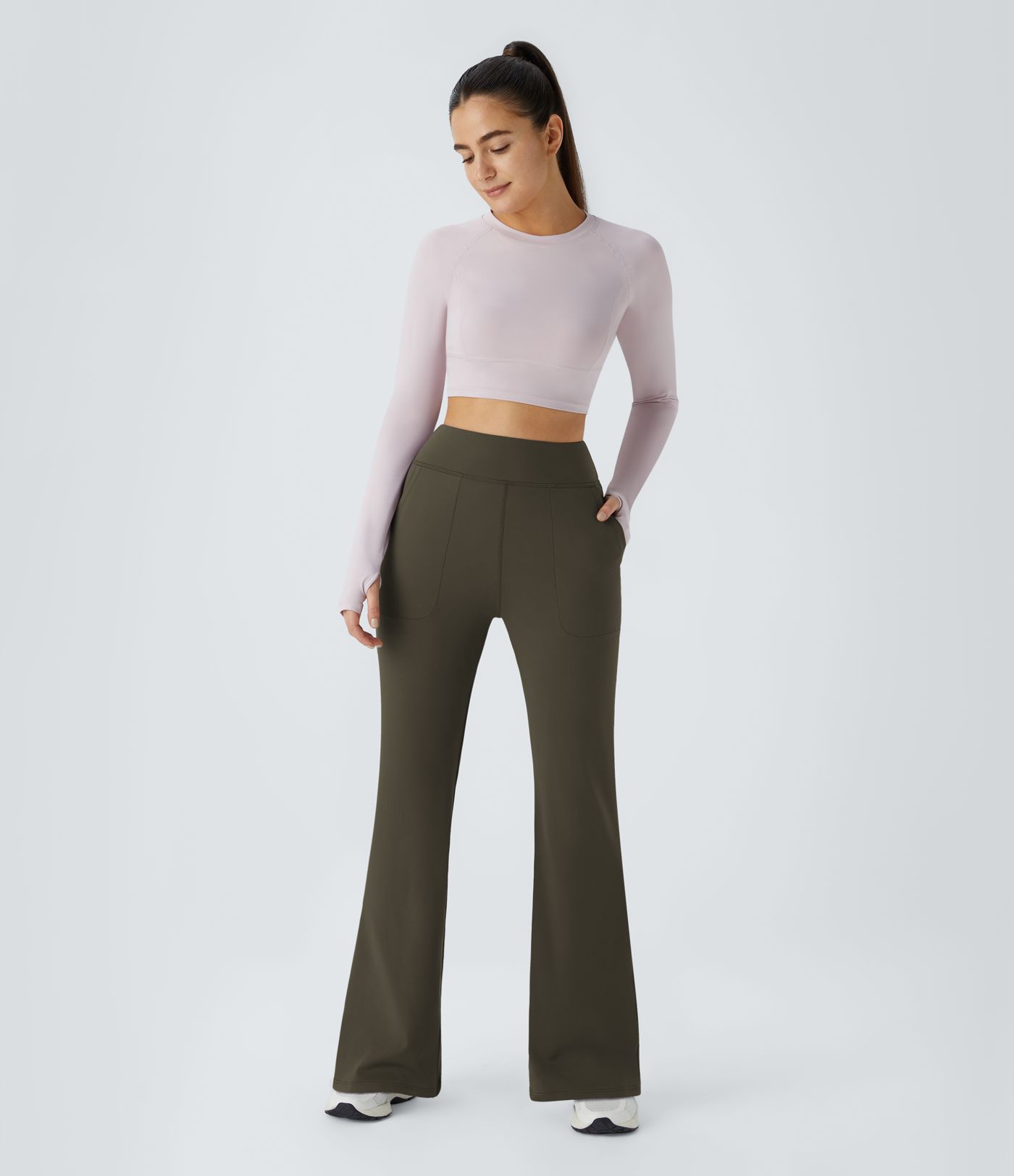 High Waisted Pocket Plain Flare Leggings