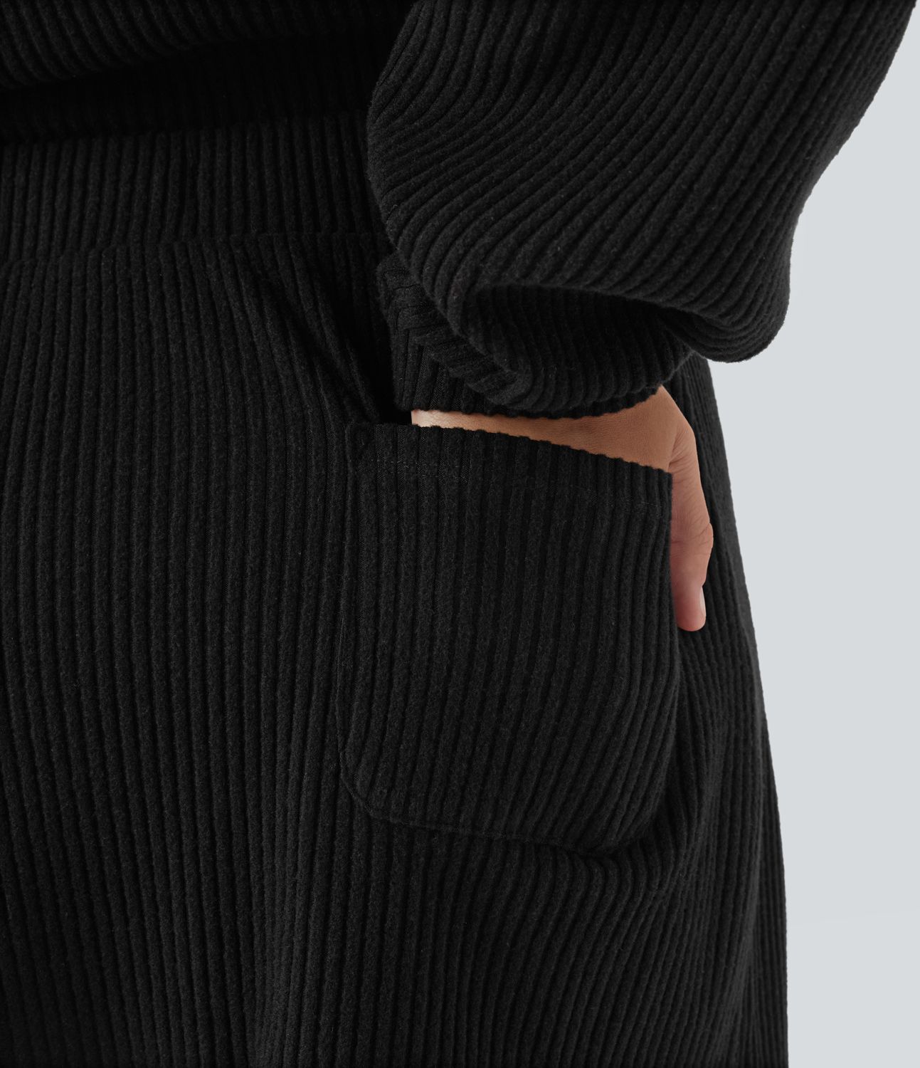 Ribbed knit mid-waist drawstring split back pocket 2-in-1 mini casual skirt