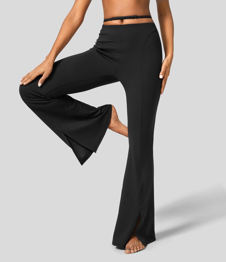 Women’s Mid Rise Crisscross Adjustable Strap Split Yoga Flare Pants