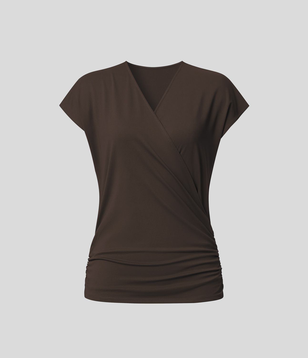 V Neck Cap Sleeve Crossover Ruched Solid Work Blouse V Neck Cap Sleeve Crossover Ruched Solid Work Blouse